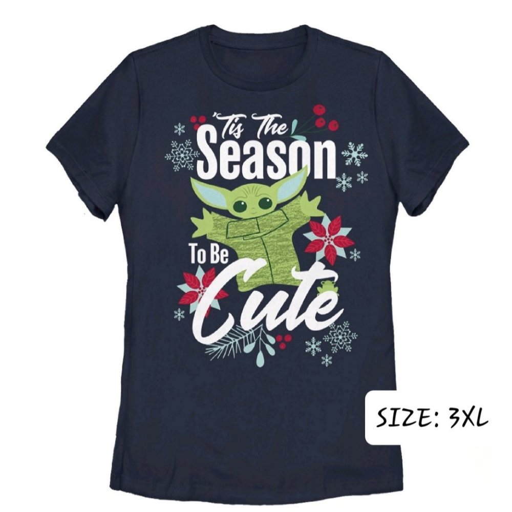 3XL - 'Tis the Season to Be Cute - BABY YODA - DIN GROGU - Women's Navy T-Shirt